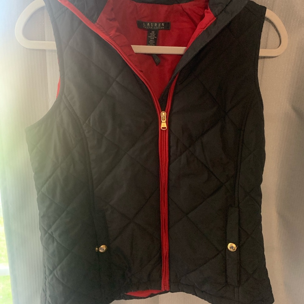 Black and red zip up vest